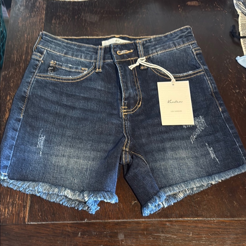 Kancan Women's Blue Denim Shorts Frayed Hem